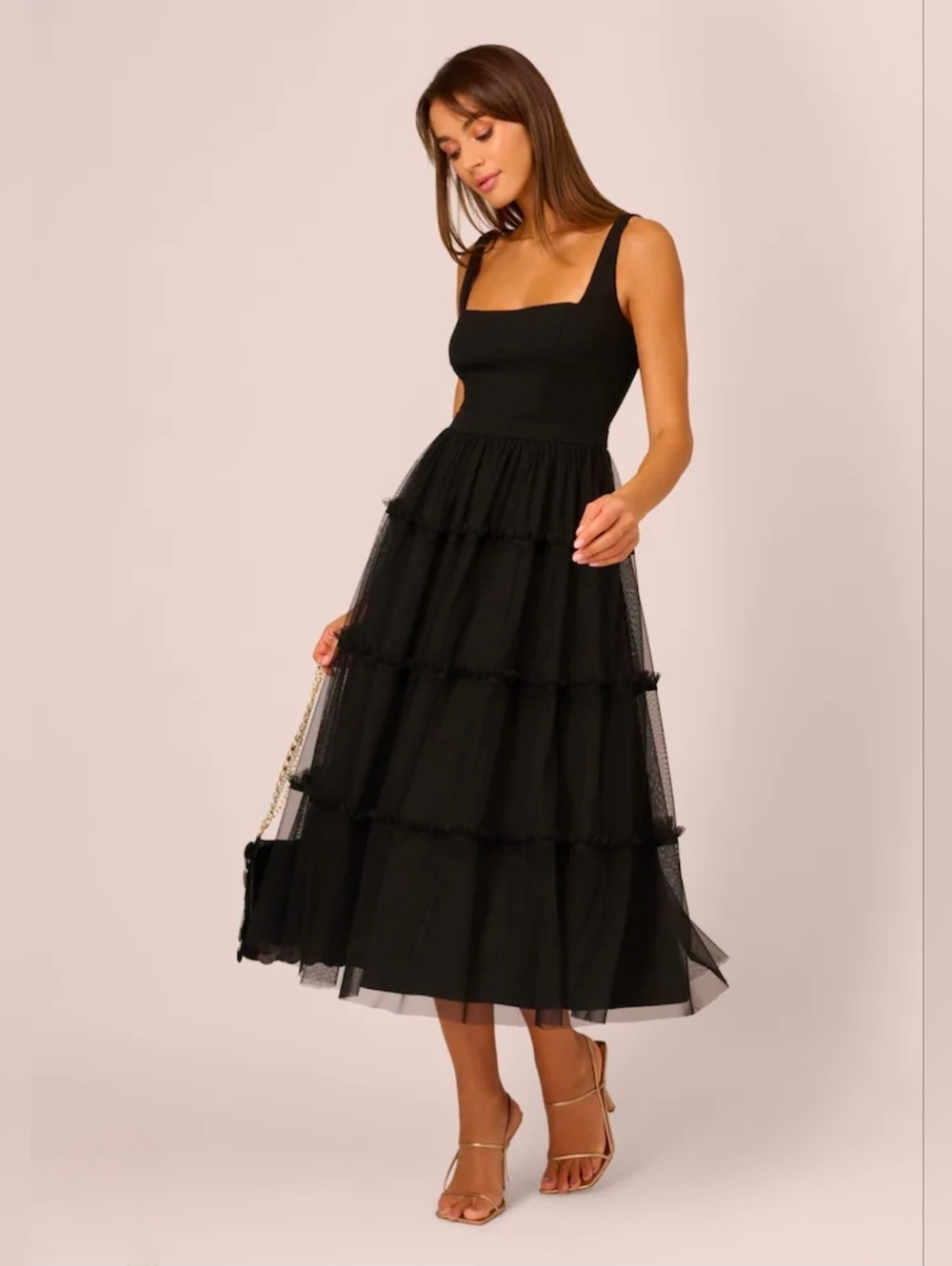 Adrianna Papell Black Sleeveless Mesh Midi Dress Size 10 NWT $245 Whimsigoth